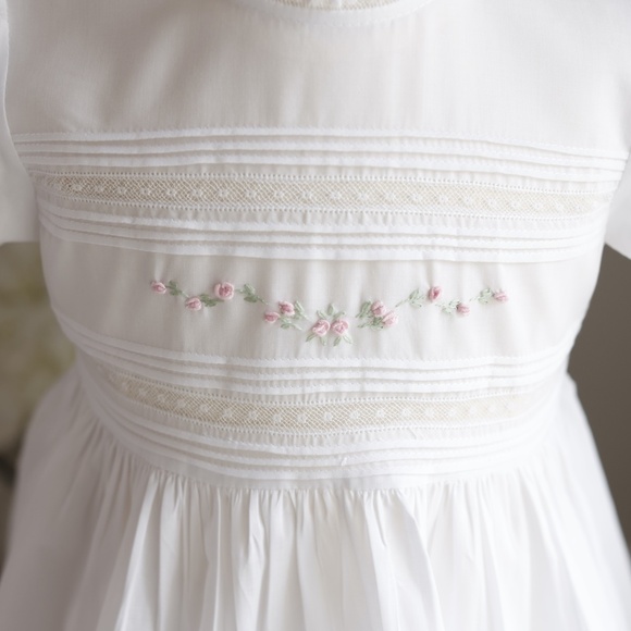 White Heirloom Dress Floral Bullions Feltman Brothers Embroidery Lace NWT - Picture 9 of 10